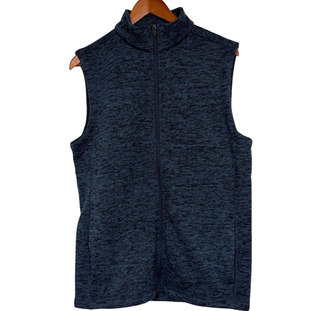 Lands' End Mens Medium Tall Navy Heather Sweater Fleece Full Zip Vest M/T 38-40